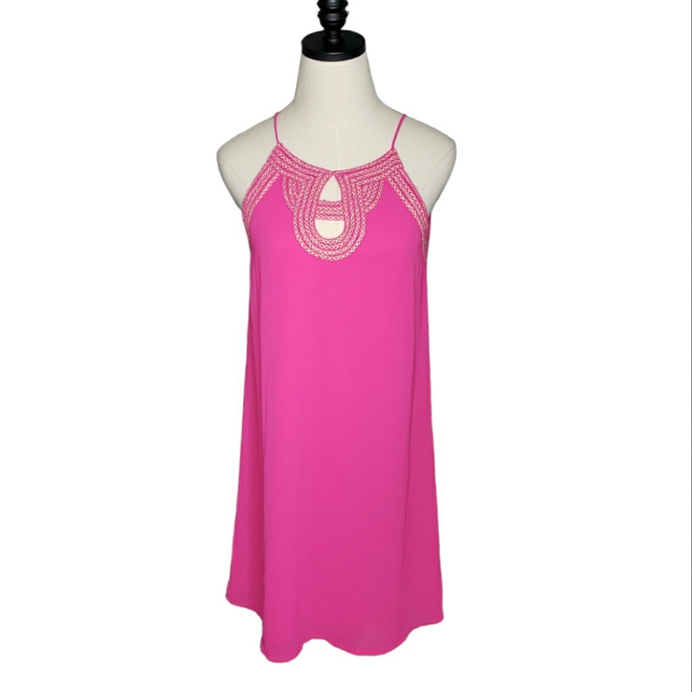 Frock Candy Hot Pink Greecian Gold Keyhole Criss Cross Barbie Gender Rev Dress S